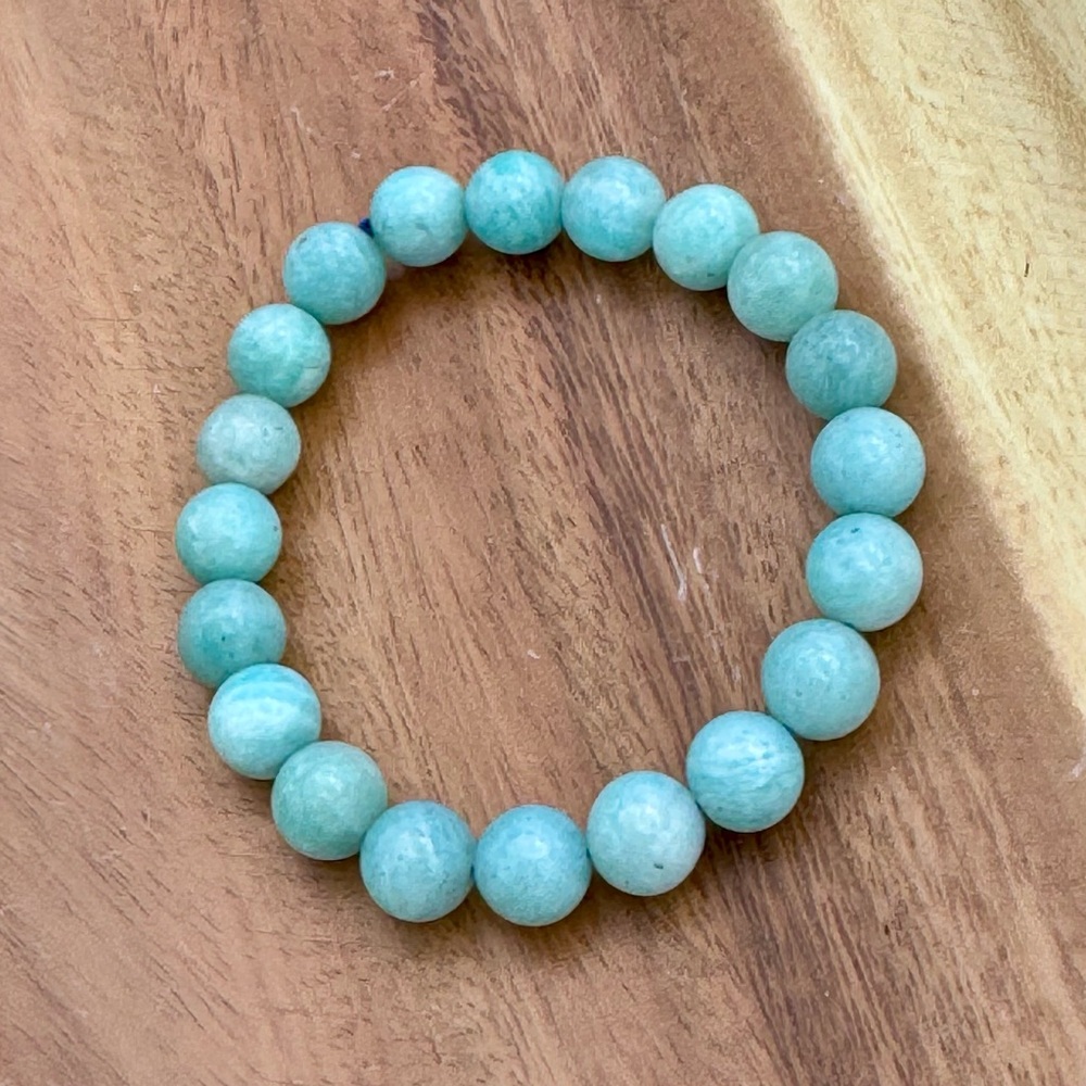 Russian Blue Amazonite Beaded Crystal Bracelet with Decourus Design